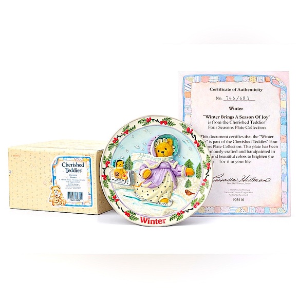 Cherished Teddies Other - NEW Cherished Teddies Winter Plate w/ Box & Certificate